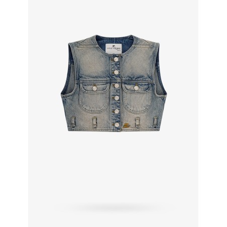 Denim vest with embroidered logo on the bottom