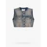 Denim vest with embroidered logo on the bottom