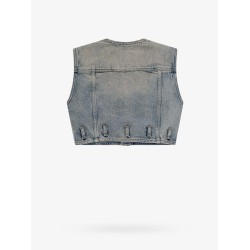 Denim vest with embroidered logo on the bottom