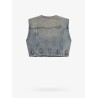 Denim vest with embroidered logo on the bottom