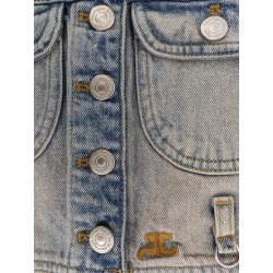 Denim vest with embroidered logo on the bottom