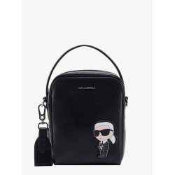 Leather shoulder bag with iconic karl patch