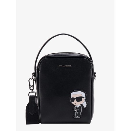 Leather shoulder bag with iconic karl patch