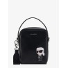Leather shoulder bag with iconic karl patch