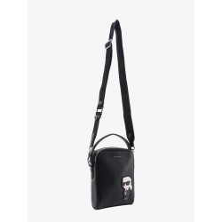 Leather shoulder bag with iconic karl patch