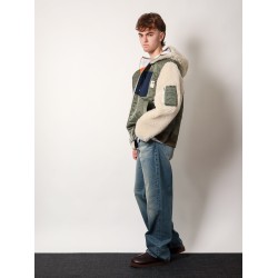 Nylon jacket with eco shearling inserts