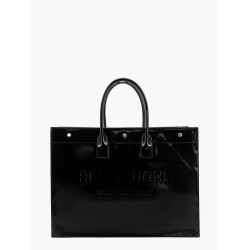 Patent leather handbag with embossed logo