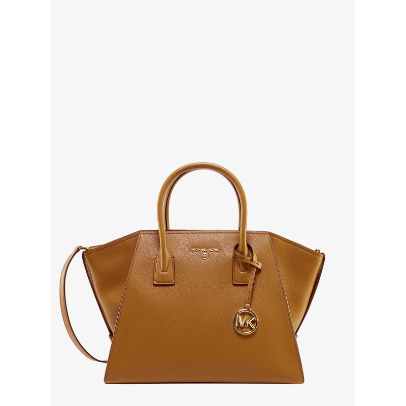 Leather handbag with frontal logo