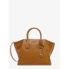 Leather handbag with frontal logo