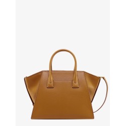 Leather handbag with frontal logo