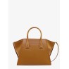Leather handbag with frontal logo