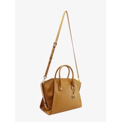 Leather handbag with frontal logo