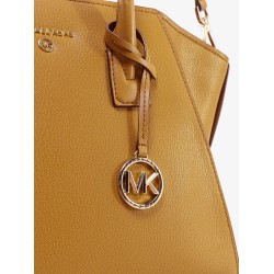 Leather handbag with frontal logo