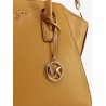 Leather handbag with frontal logo