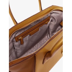 Leather handbag with frontal logo