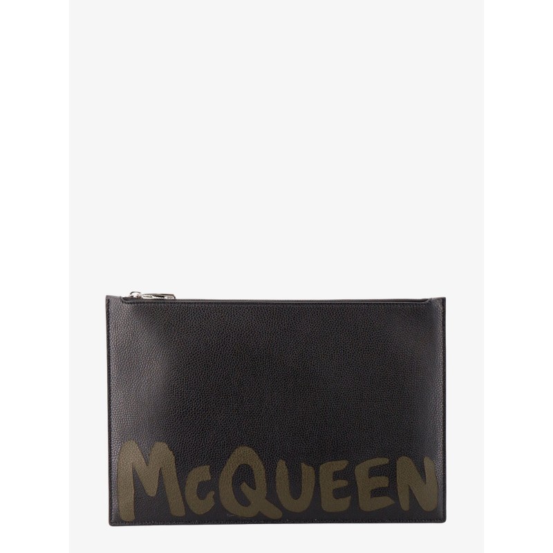 Leather clutch with mcqueen graffiti logo