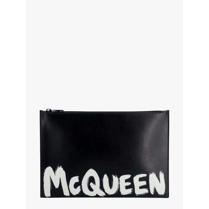 Leather clutch with mcqueen graffiti logo