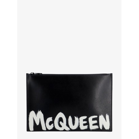 Leather clutch with mcqueen graffiti logo