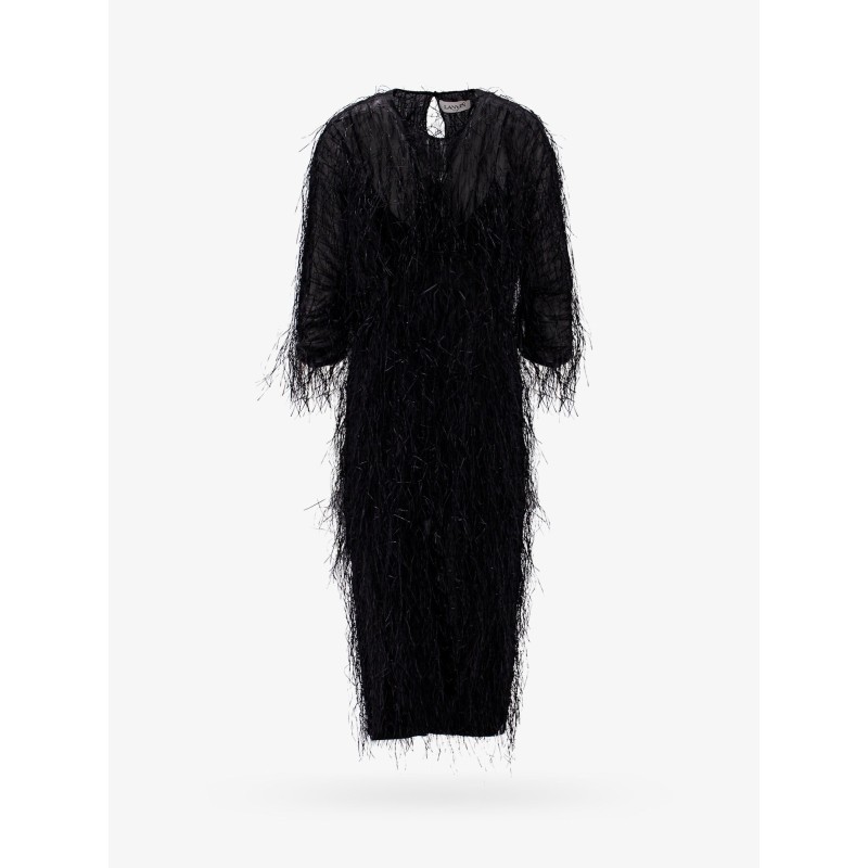 Viscose and silk dress with rafia details