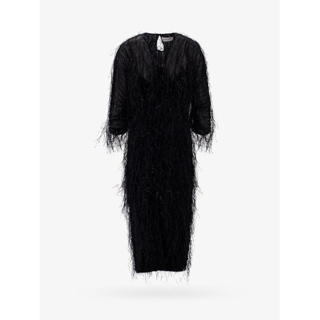 Viscose and silk dress with rafia details
