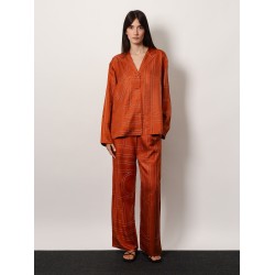 Silk trousers with monogram logo embroidery