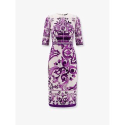 Silk midi pencil dress with Maiolica print
