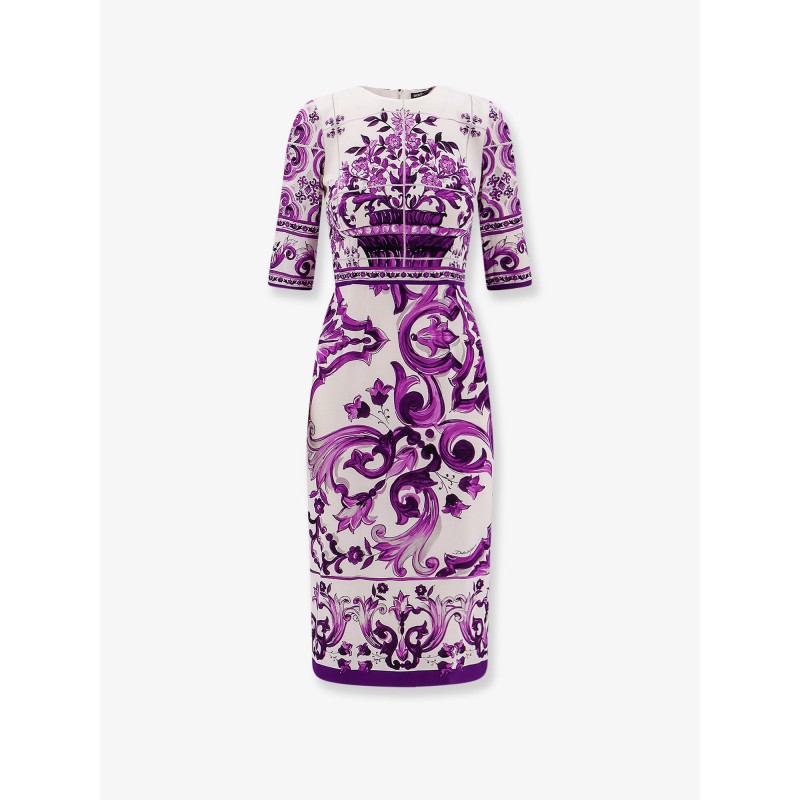Silk midi pencil dress with Maiolica print