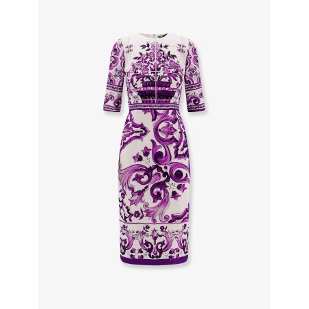 Silk midi pencil dress with Maiolica print