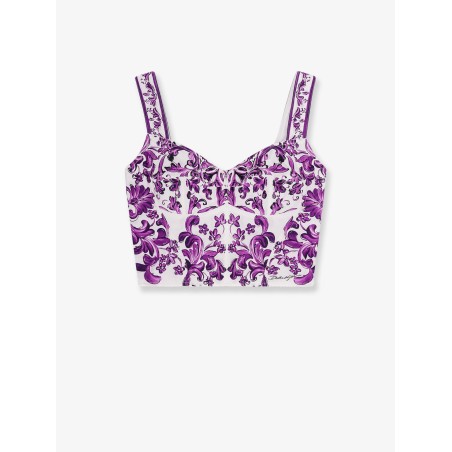 Cotton blend bustier top with Maiolica print