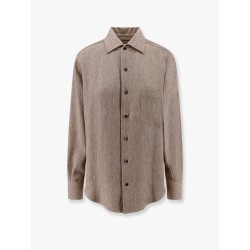André linen shirt with herringbone motif