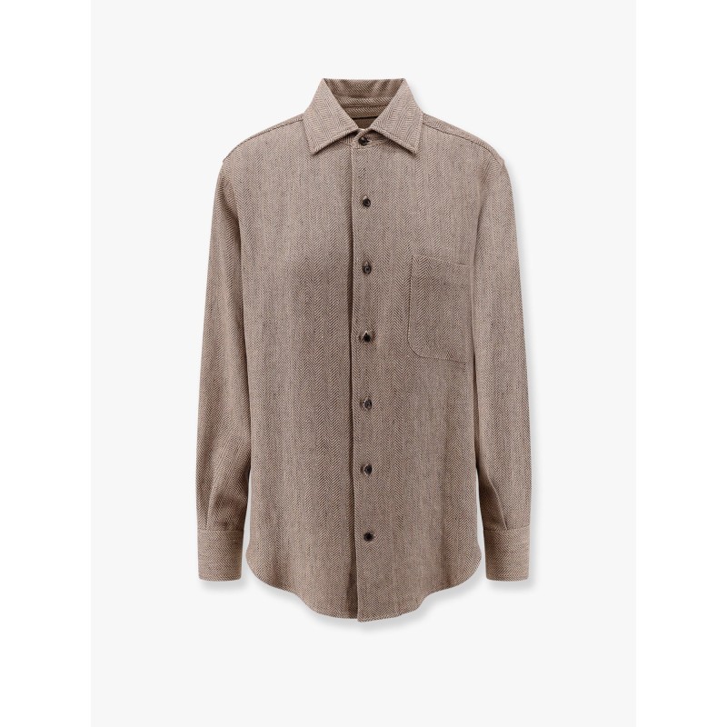 André linen shirt with herringbone motif