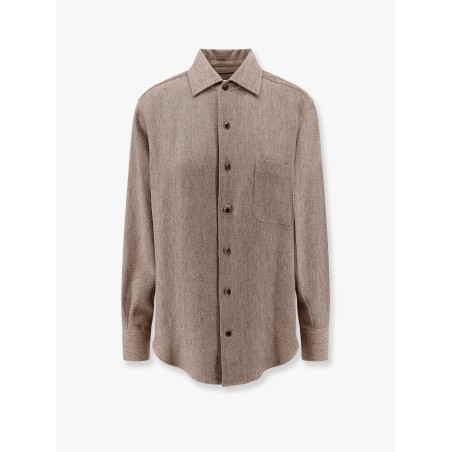 André linen shirt with herringbone motif