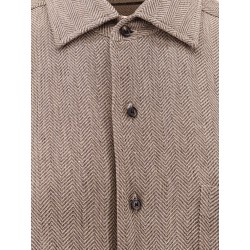 André linen shirt with herringbone motif