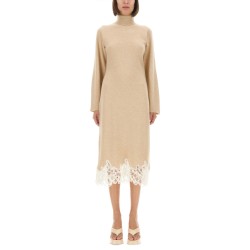 KNIT DRESS WITH LACE HEMLINE