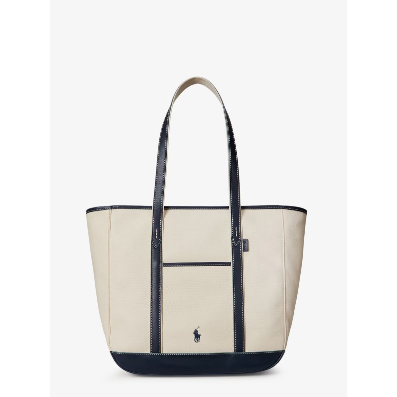 Canvas shoulder bag with leather profiles