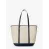Canvas shoulder bag with leather profiles