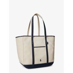Canvas shoulder bag with leather profiles