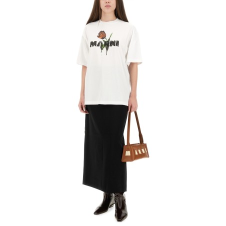 WHITE COTTON T-SHIRT WITH TULIP PRINT