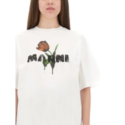 WHITE COTTON T-SHIRT WITH TULIP PRINT