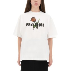 WHITE COTTON T-SHIRT WITH TULIP PRINT
