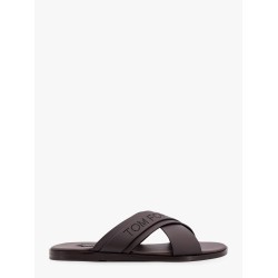 Leather sandals with perforated logo detail
