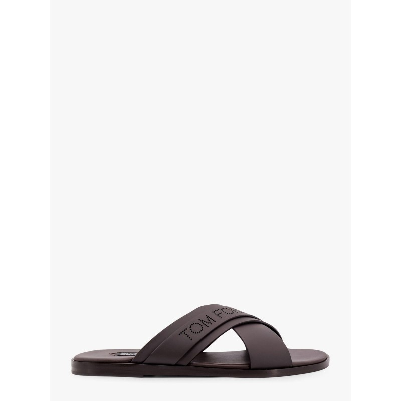 Leather sandals with perforated logo detail