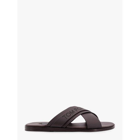 Leather sandals with perforated logo detail