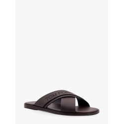 Leather sandals with perforated logo detail