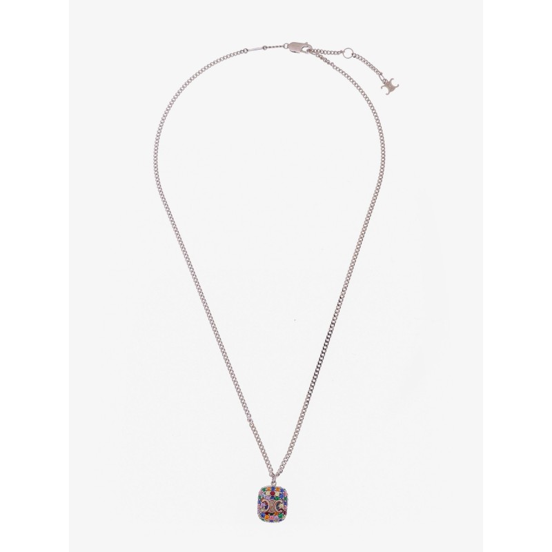 Metal necklace with multicolor pendant