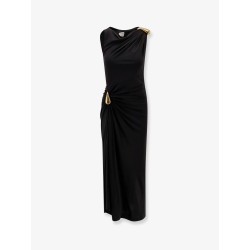 Viscose long dress with gold metal details