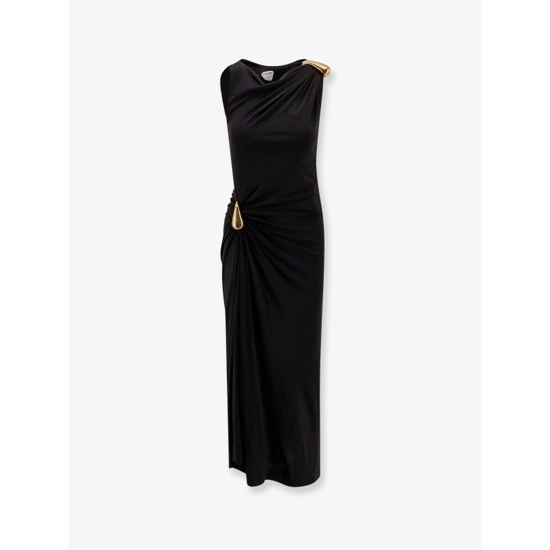 Viscose long dress with gold metal details