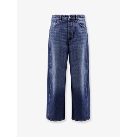 Twisted stone-washed denim jeans