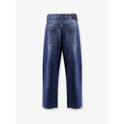 Twisted stone-washed denim jeans