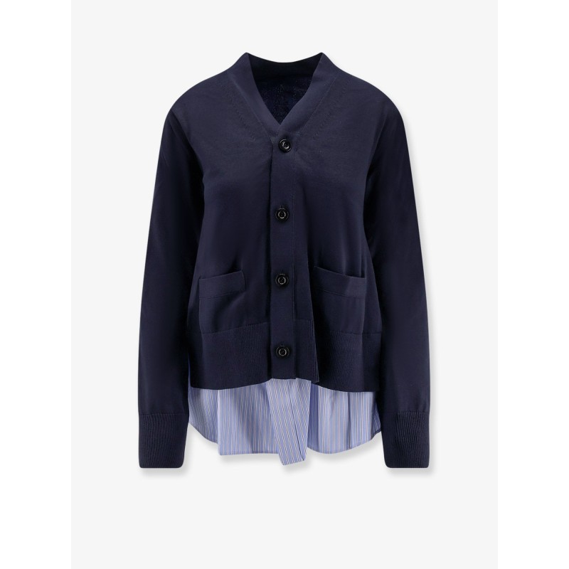 Cotton cardigan with mesh inserts